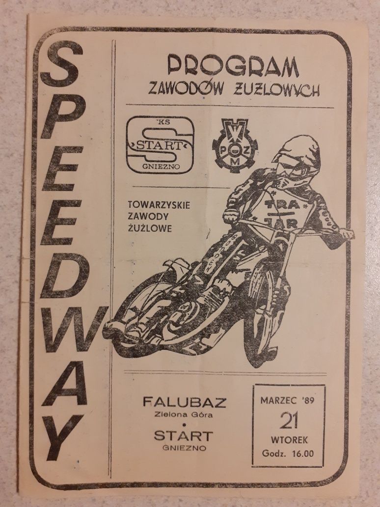 Program żużlowy 1989 r. zawody towarzyskie Start Gniezno-Zielona Góra