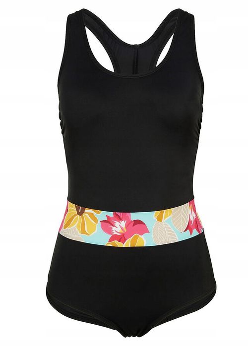 B.P.C Kostium kąpielowy czarny z kwiatowym paskiem ^48