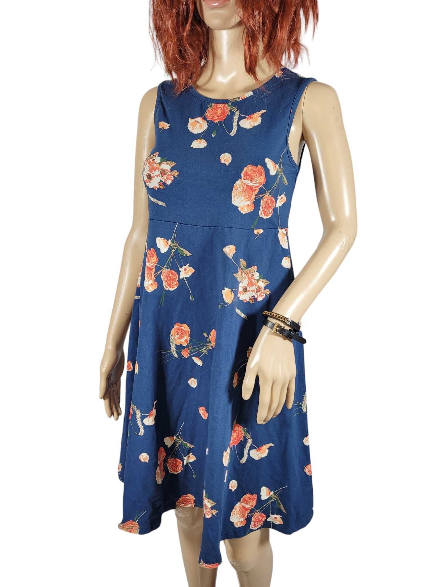 Niebieska rozkloszowana sukienka ciążowa wzór w kwiaty 32,XXS/34,XS