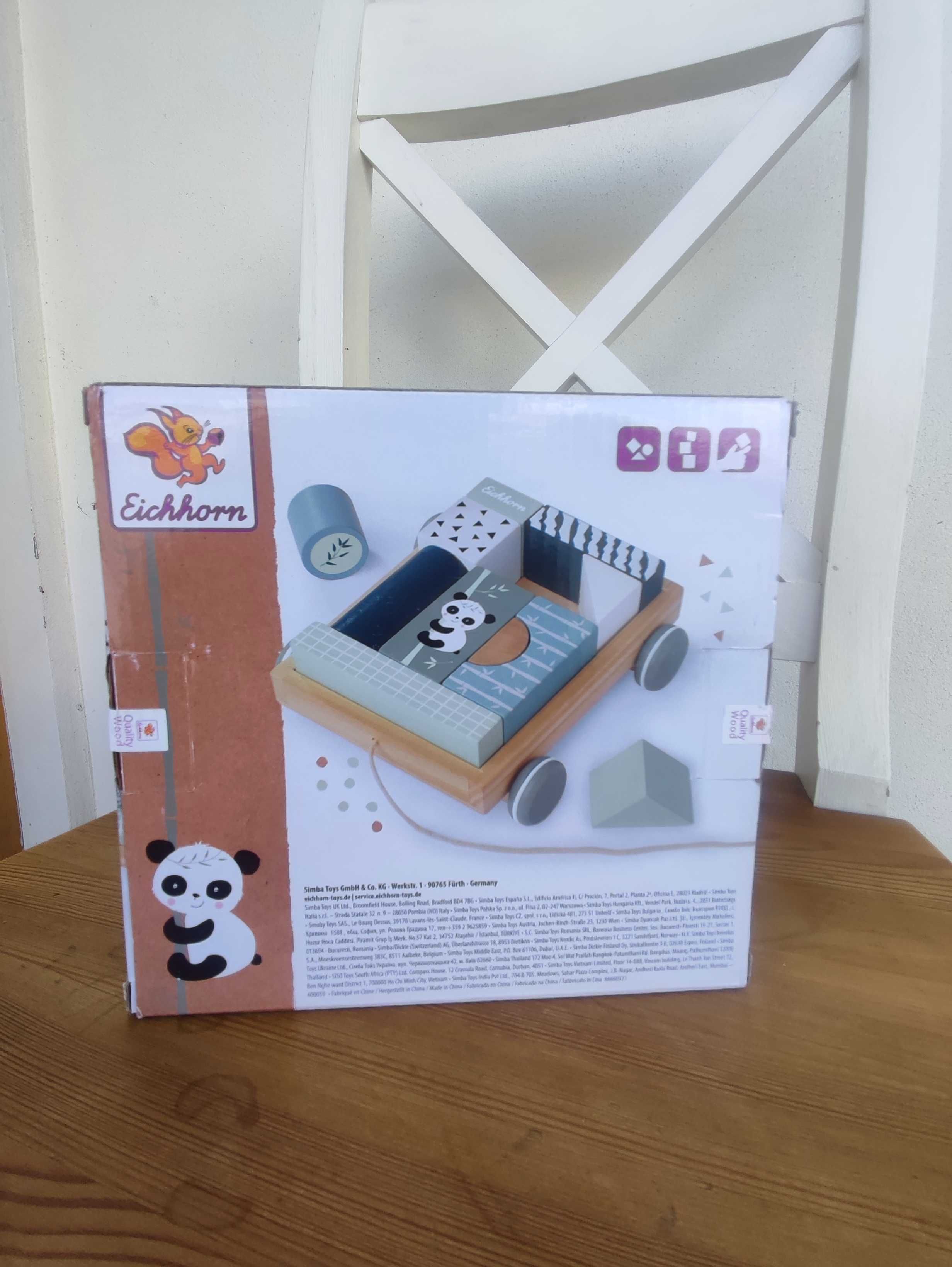 Klocki drewniane Simba Eichhorn Wooden Chariot Panda 12 elementów