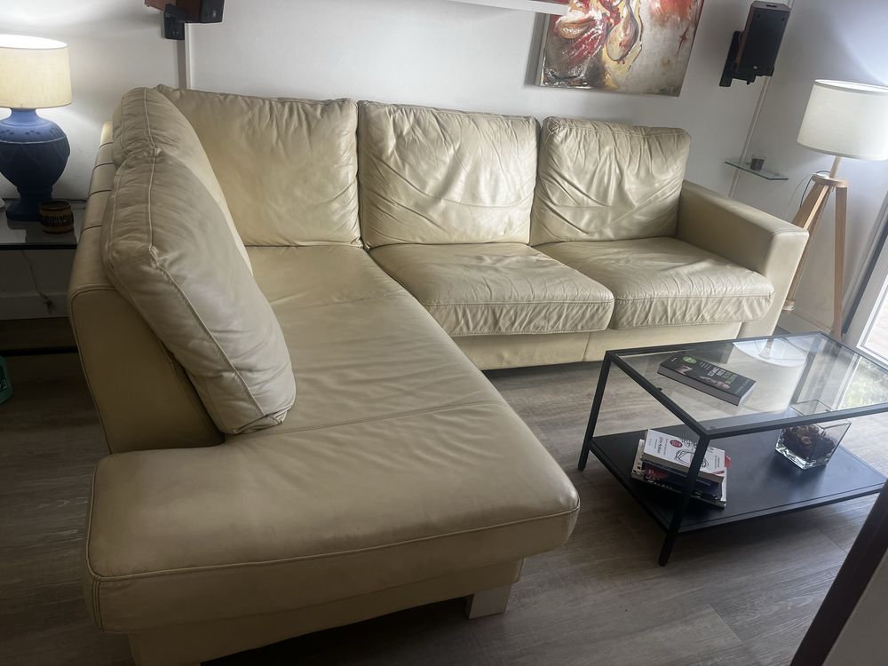 Sofá chaise longue em pele natural