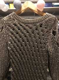 Przepiękny gruby ażurowy sweter Sisley r.M