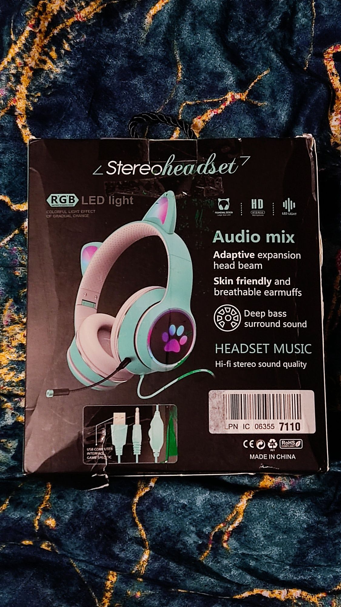 Słuchawki RGB z mikrofonem i z uszami kota RGB CAT EAR AKZ-022