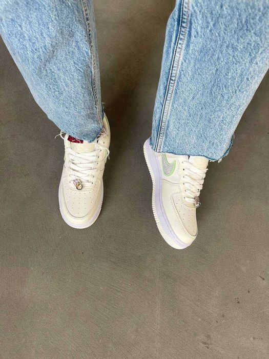 Кросівки Nike Air Force 1 Low Double Swoosh Beige/Green premium