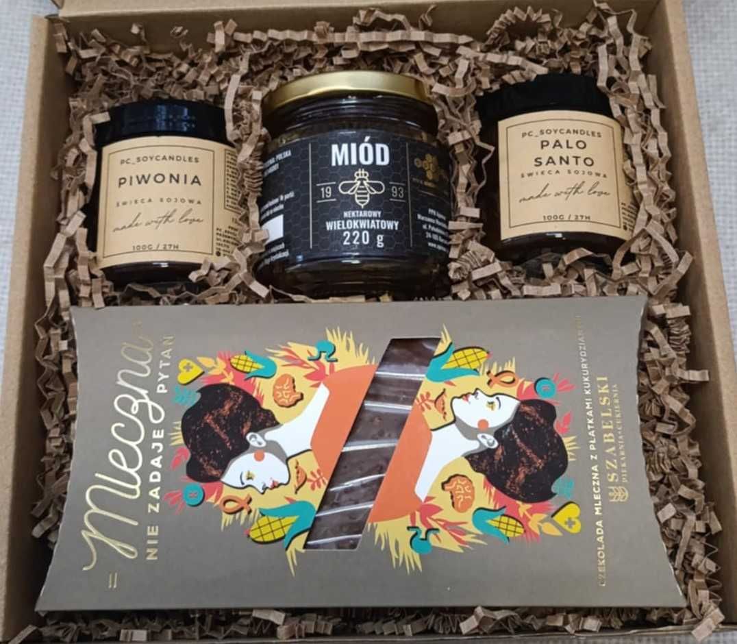 Zestaw Prezentowy 2xŚwieca Sojowa 120+Miód W.220g+CZPK SERCE