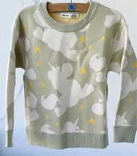 Śliczny groszkowy sweterek w jednorożce i gwiazdki 5 lat 104-110 cm