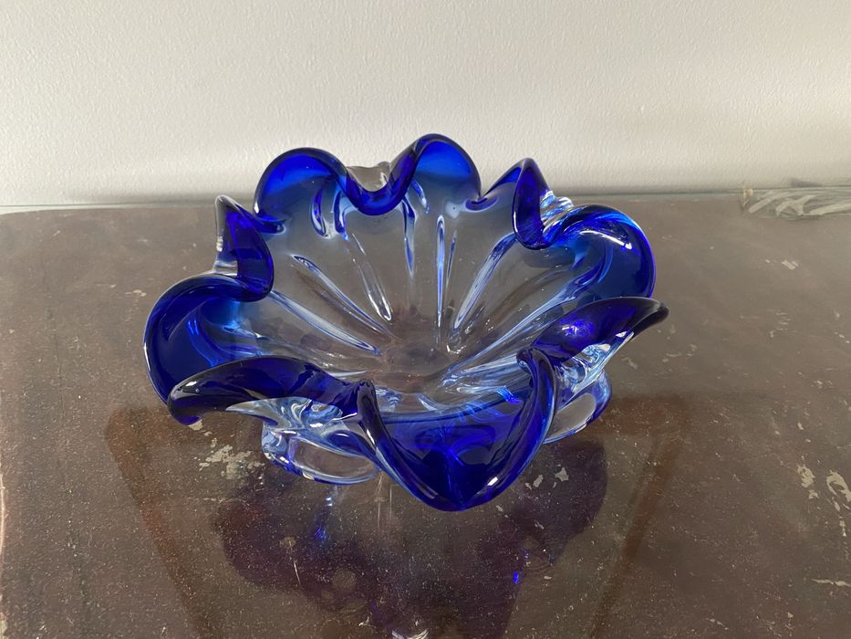 Saladeira / taça grande vidro soprado à mão antiga