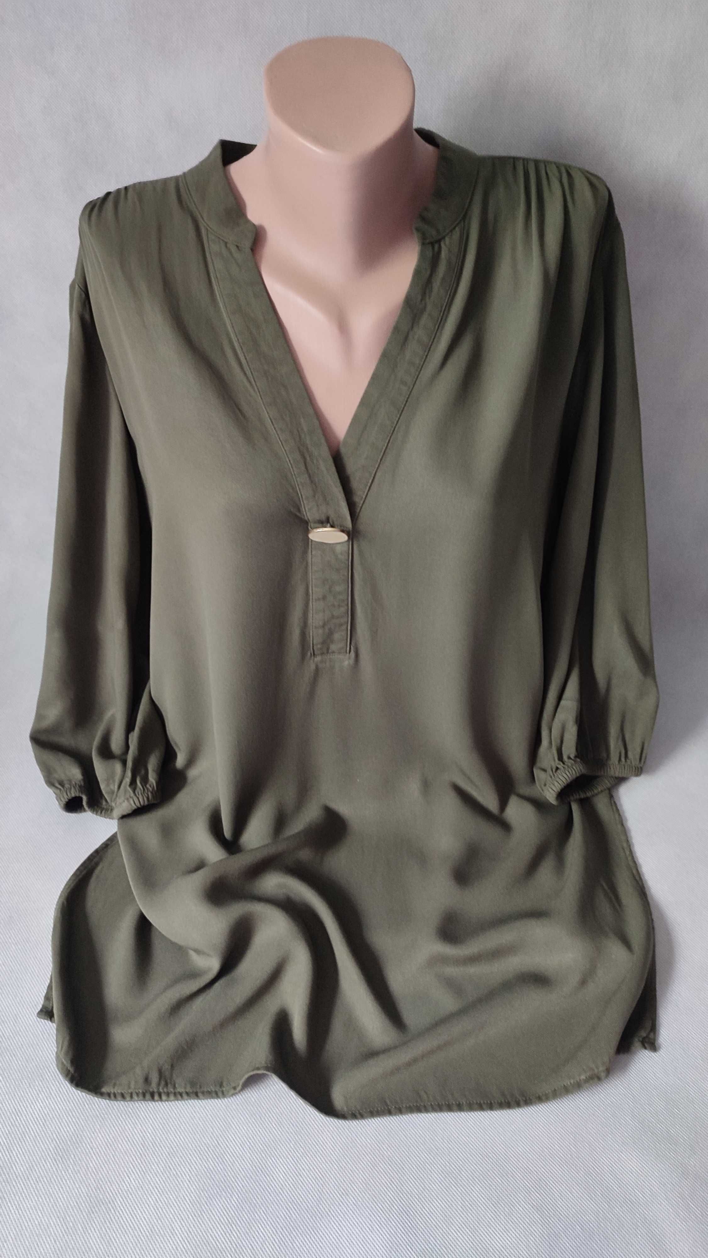 Bluzka damska khaki plus size tunika z rękawem 3/4 dekolt V rozmiar 42