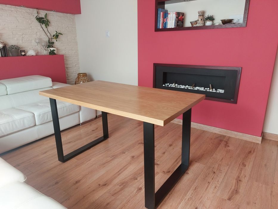 Stół loftowy blat fornir naturalny dąb lakierowany