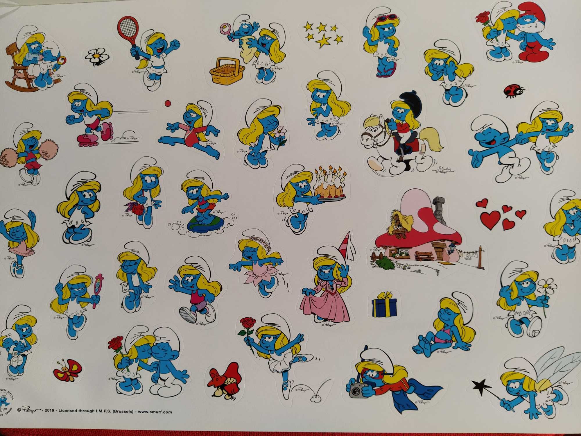 Bloco c/ 16 posters tam.A3 p/ colorir + autocolantes Os Smurfs