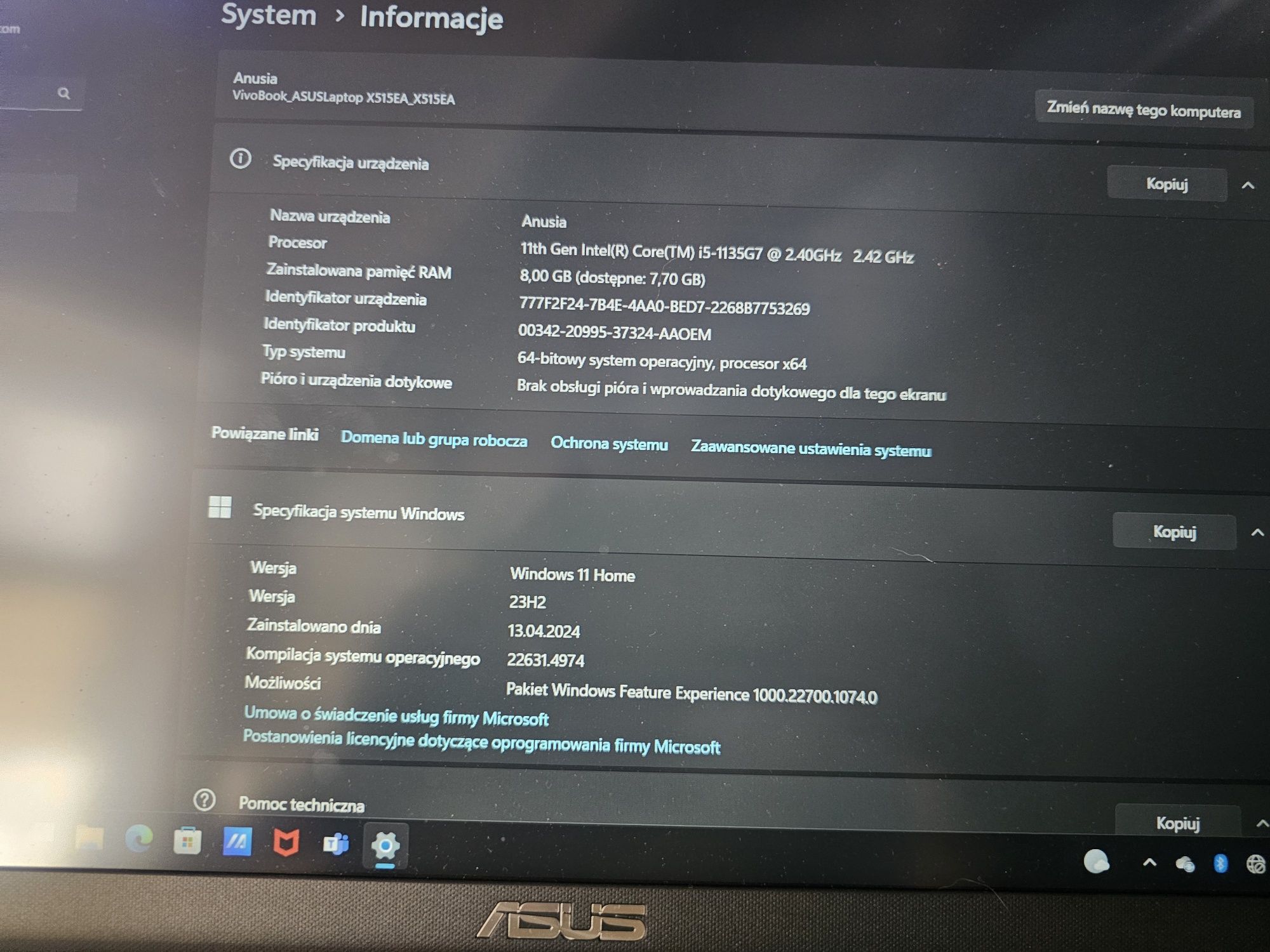 Laptop Asus na gwarancji