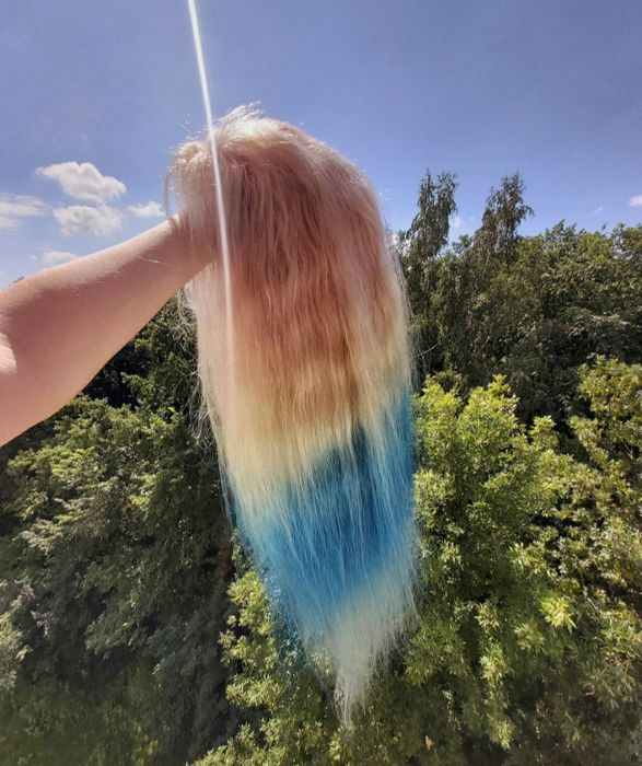 tęczowa kolorowa peruka z włosów naturalnych ludzkich