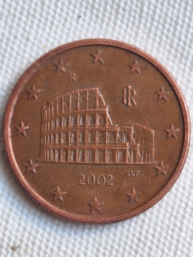 Moeda rara de 5 cêntimos de Itália- 2002. Coliseu de Roma.