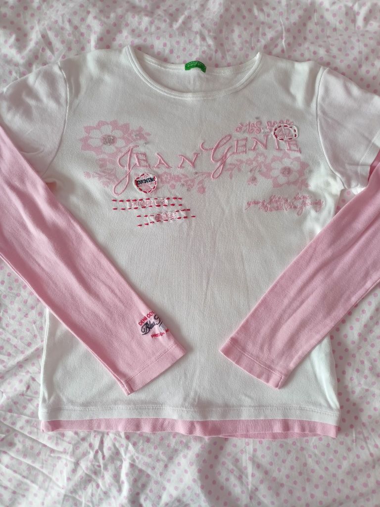 Biało różowa dziecięca bluzka Benetton