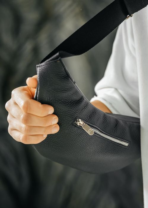 Мужская кожаная бананка, сумка через плечо, поясная сумка черная