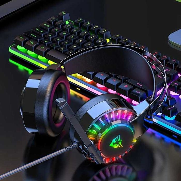 Słuchawki Dla Graczy Gamingowe Nauszne LED RGB Przewodowe Z Mikrofonem