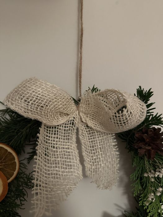 Naturalny ręcznie robiony wianek jesienny zimowy rękodzieło 27cm