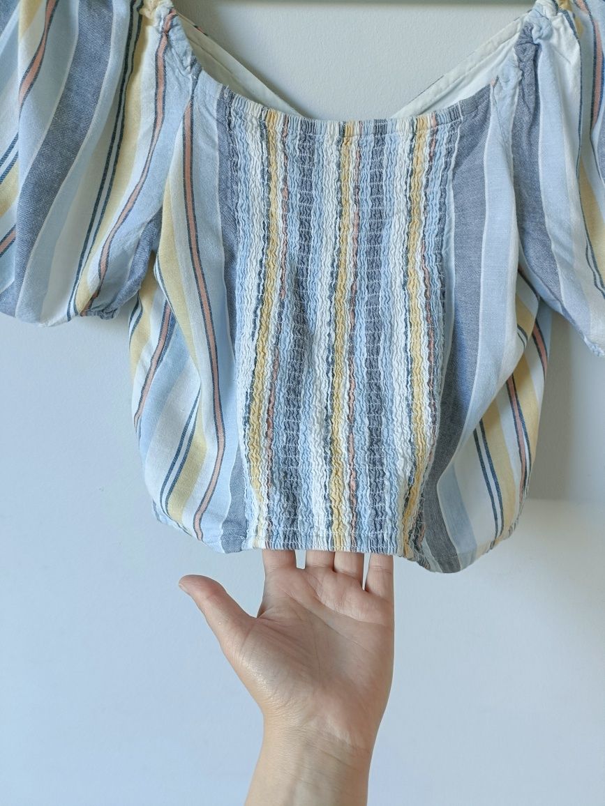 Krótka bluzka crop top trendy z lnem lniana flax vintage 36 S