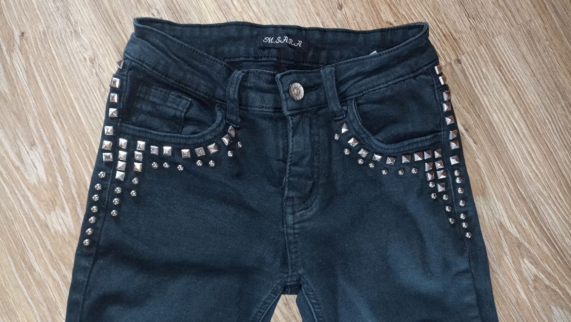 Spodnie jeansowe czarne 134 z ćwiekami dla dziewczynki