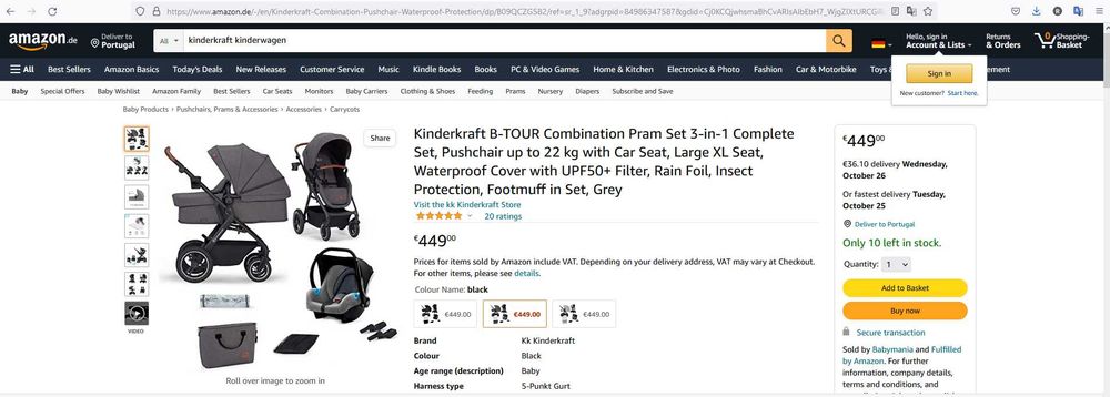 Carrinho de bebé dobrável, 3 em 1