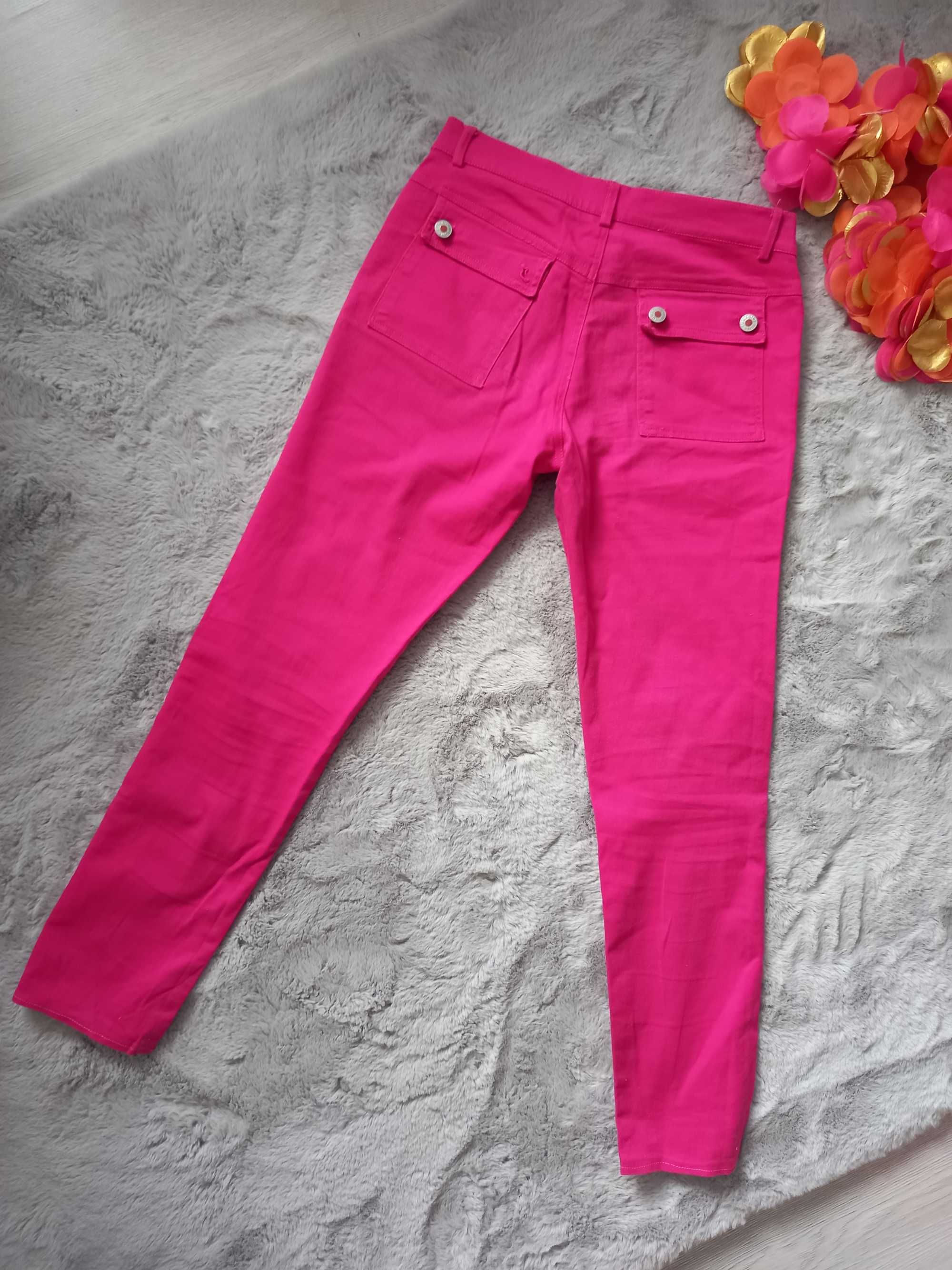 Różowe spodnie rurki z zamkami S