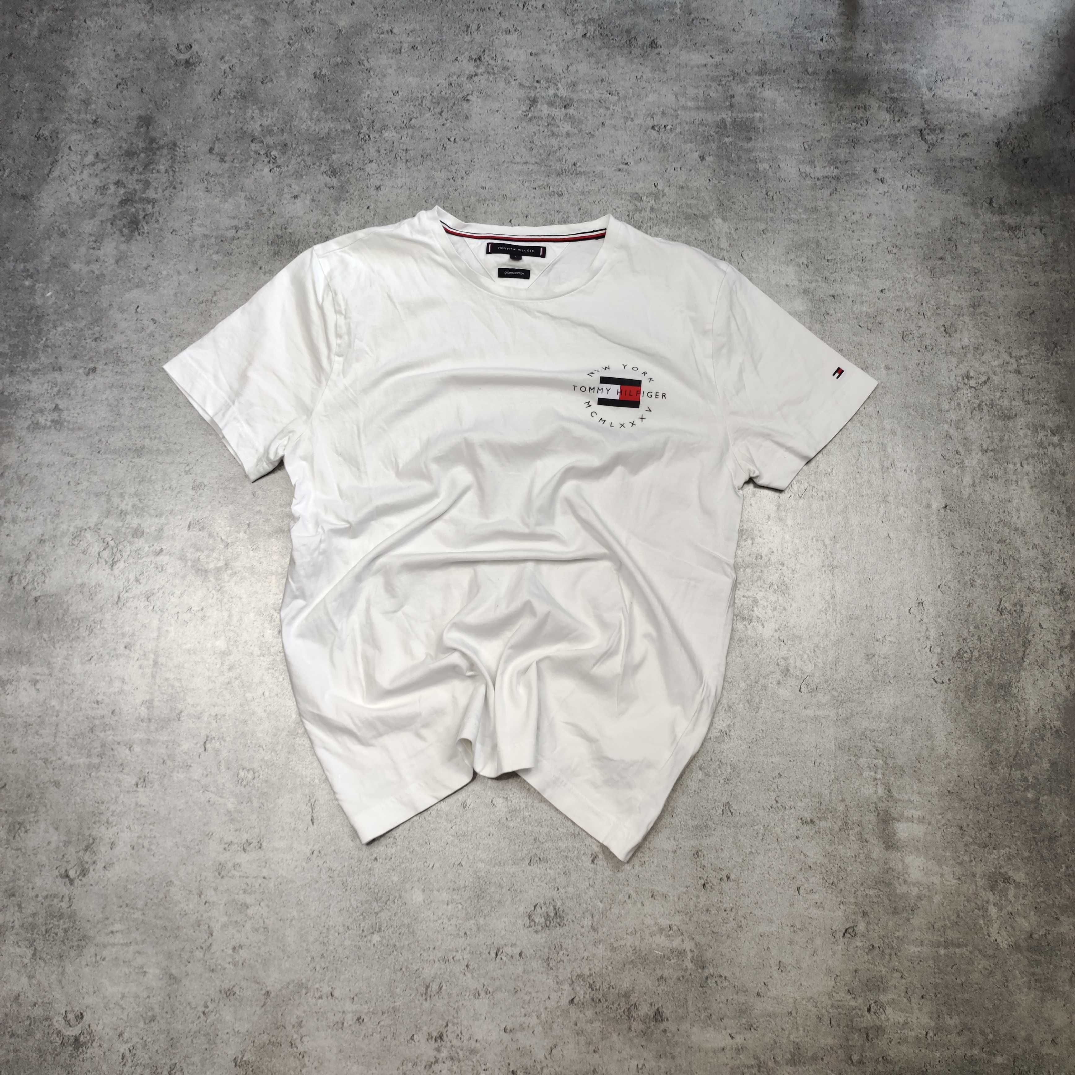 MĘSKA Koszulka Elegancka Bawełna Biała Letnia Tommy Hilfiger Małe Logo