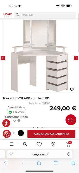 Toucador de canto com leds
