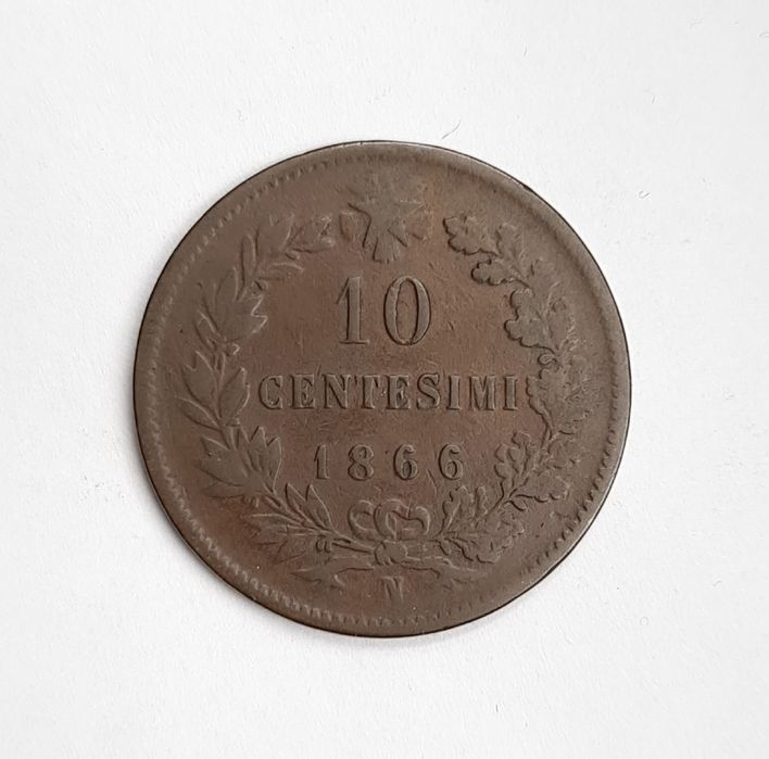 Stara moneta kolekcjonerska 10 centesimi 1866 Włochy