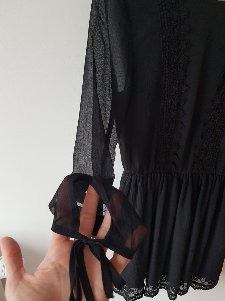 Krótka sukienka boho h&m czarna 32 odkryte plecy