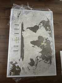 Антична скретч карта світу на англ. мовою в металевій рамі.