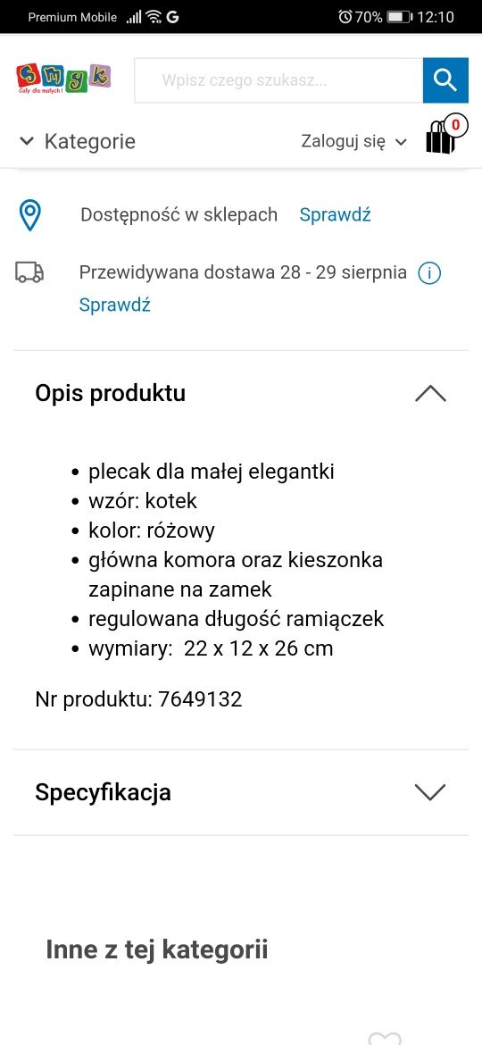 Plecak smyk różowy kotek