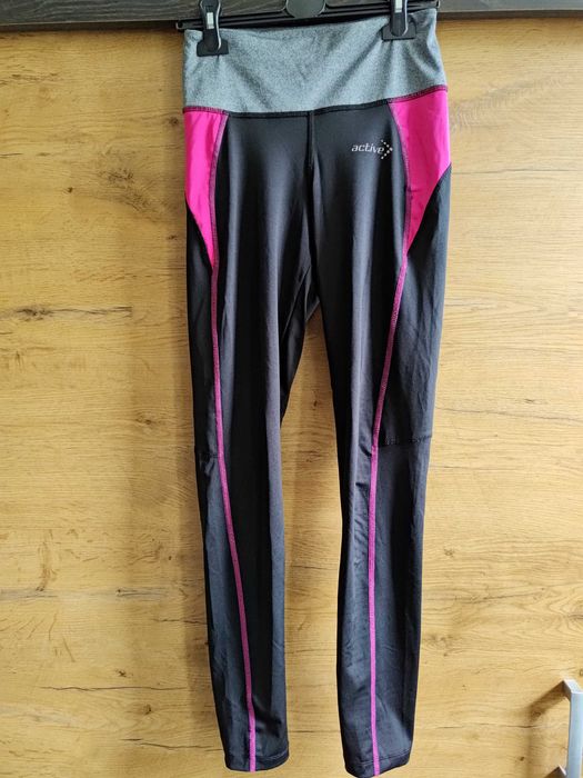 Spodnie legginsy Crivit czarne różowe, rozmiar 36/38 sportowe