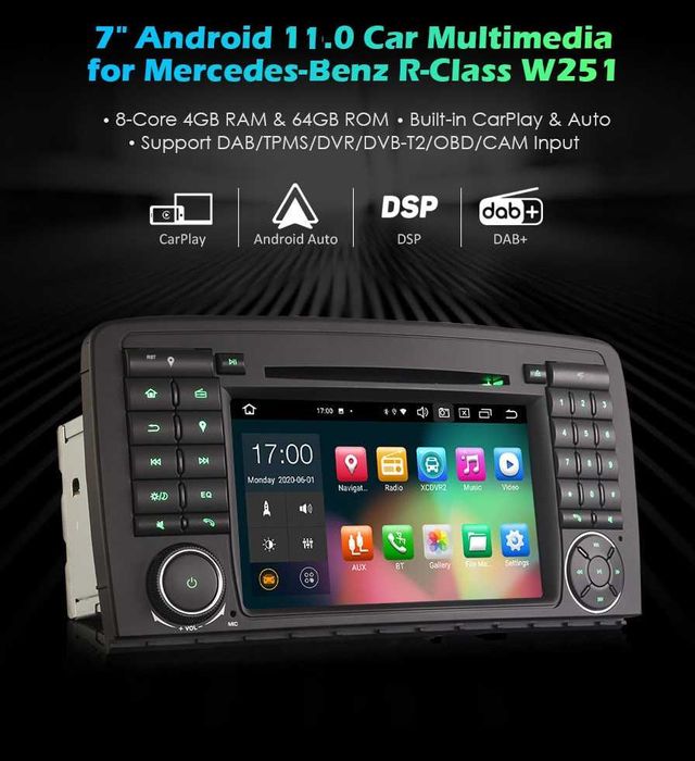 Auto-rádio 2 din android 14 para Mercedes Classe R W251