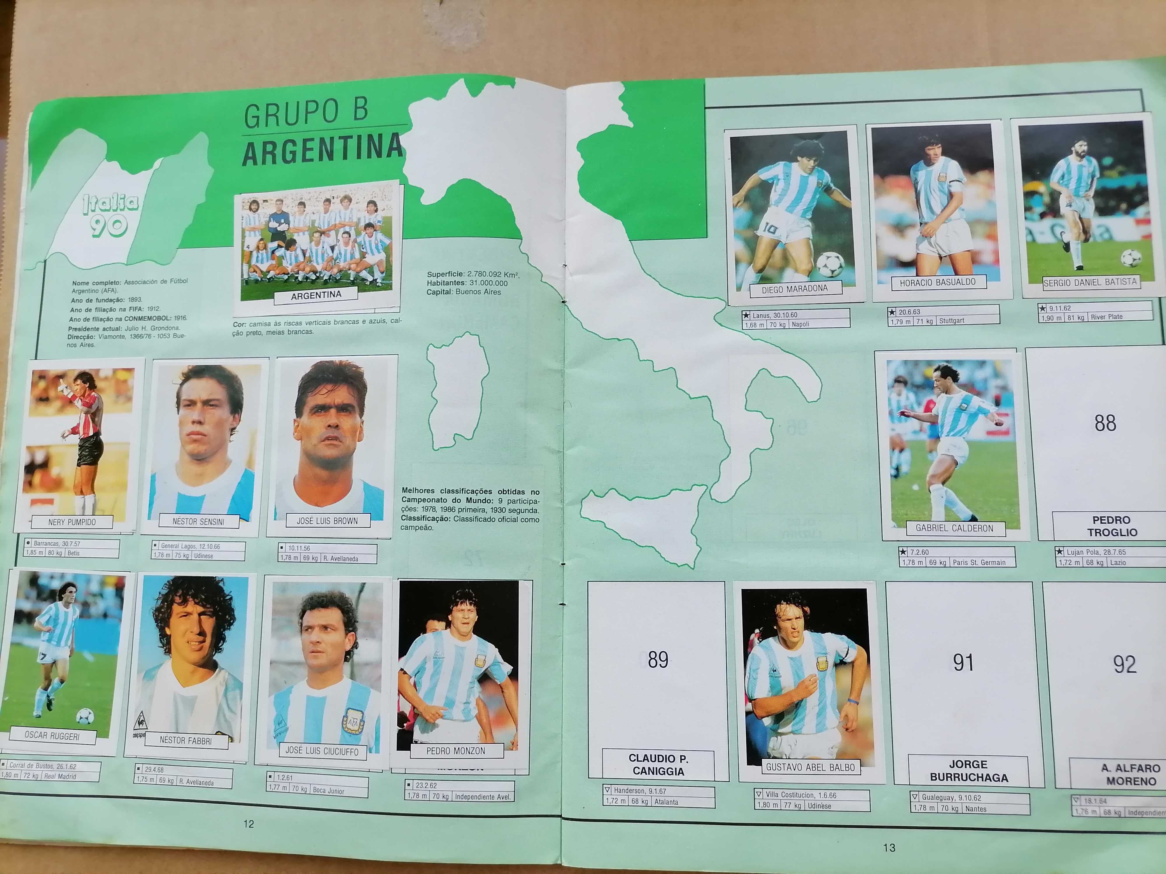 Caderneta Cromos ITÁLIA 90 EuroFLASH c/DIEGO MARADONA Edições Manil