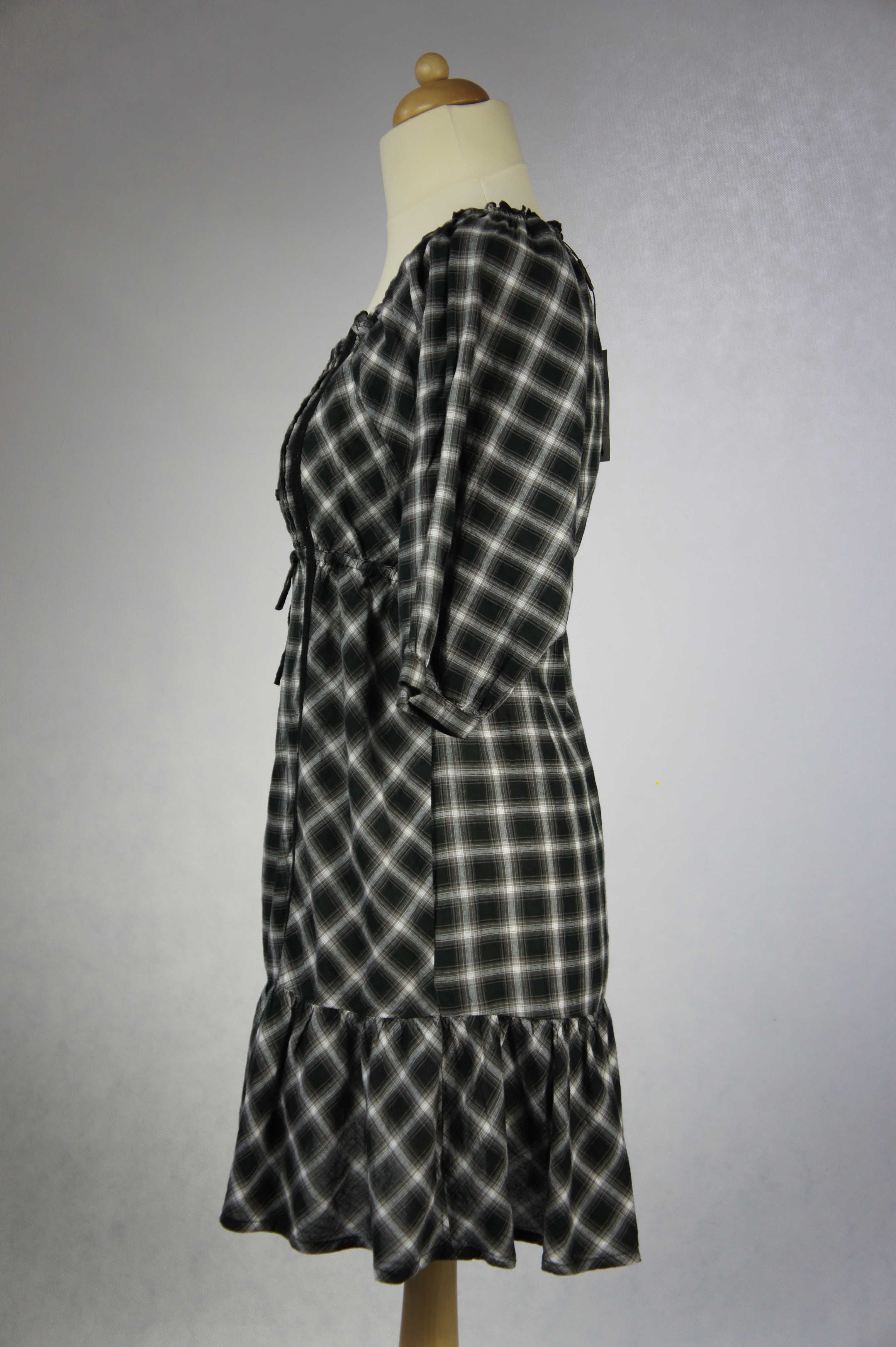 Papaya sukienka w czarno-białą kratkę rękawy 3/4 krata retro vintage