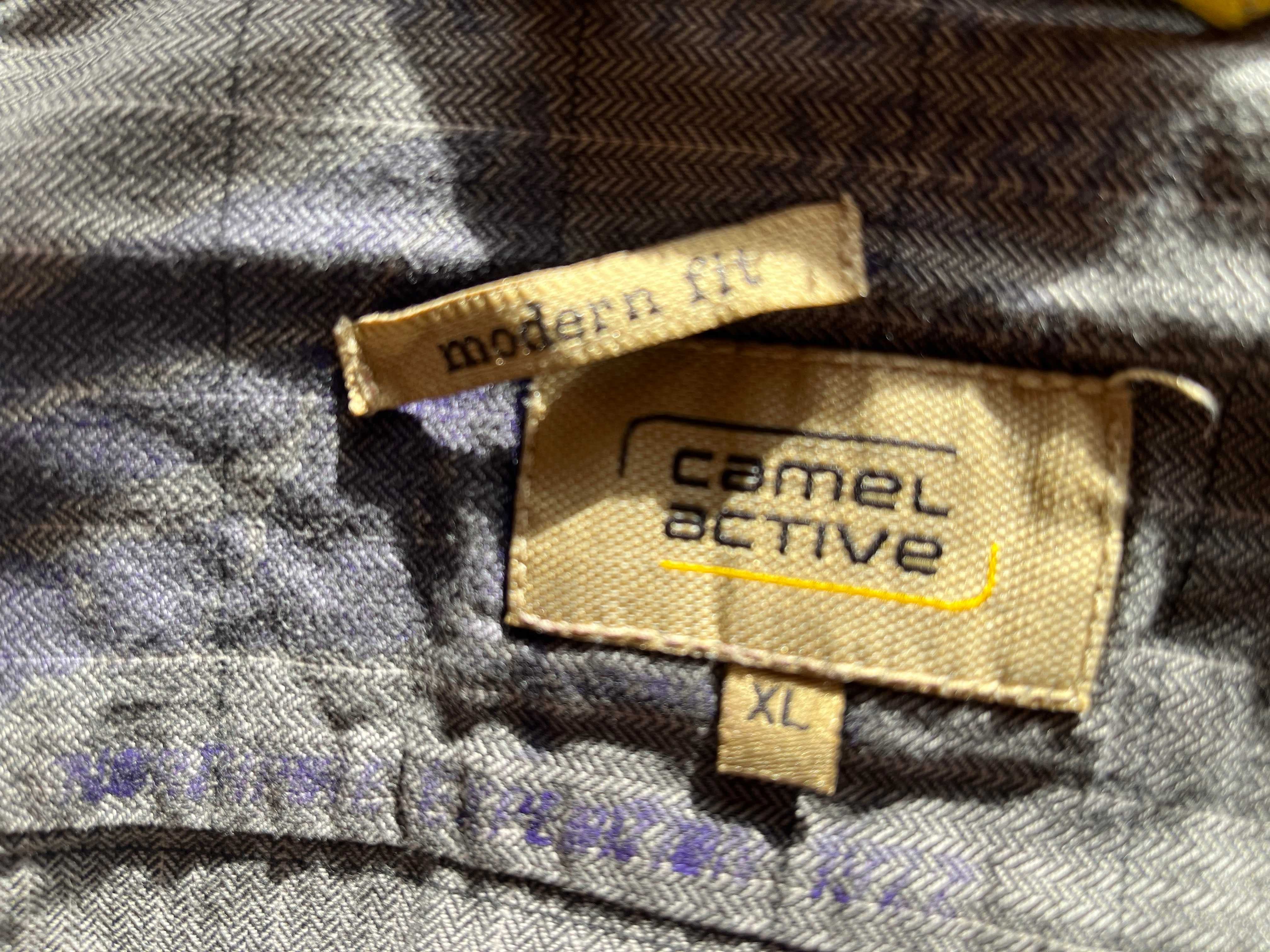 Koszula Camel Active sportowa, szara kratka, długi rękaw bawełna XXL