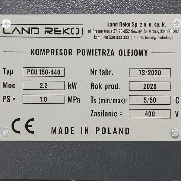 Kompresor tłokowy LAND REKO PCU 150l 440l/min 400V Sprężarka