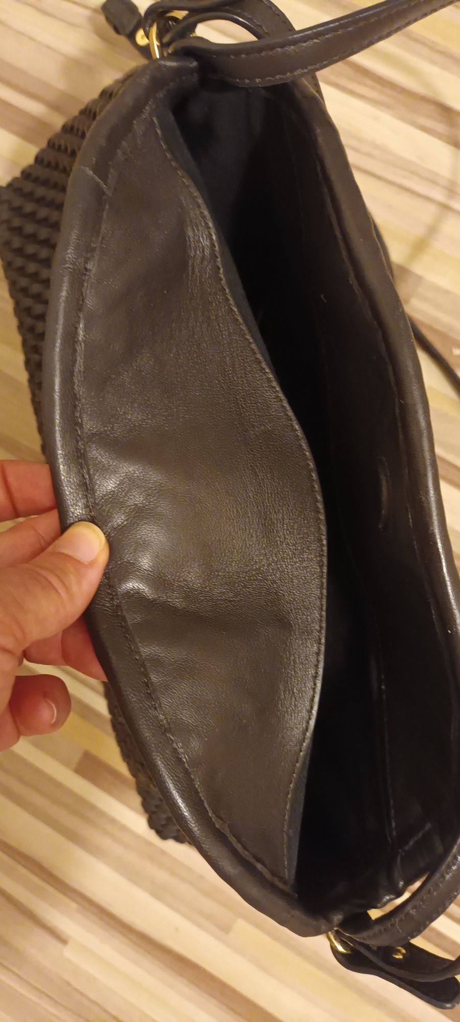 Massimo Dutti skórzana pleciona torebka brązowa