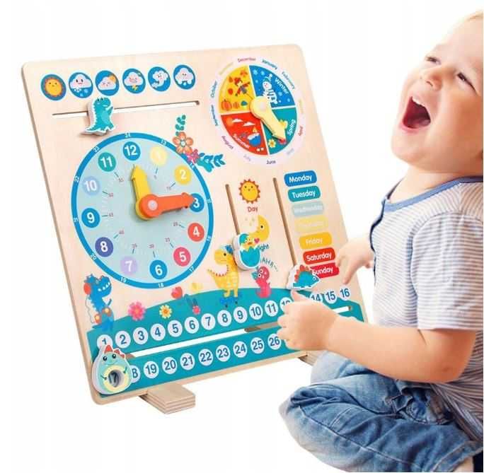 Drewniany Kalendarz Zegar Edukacyjny Montessori