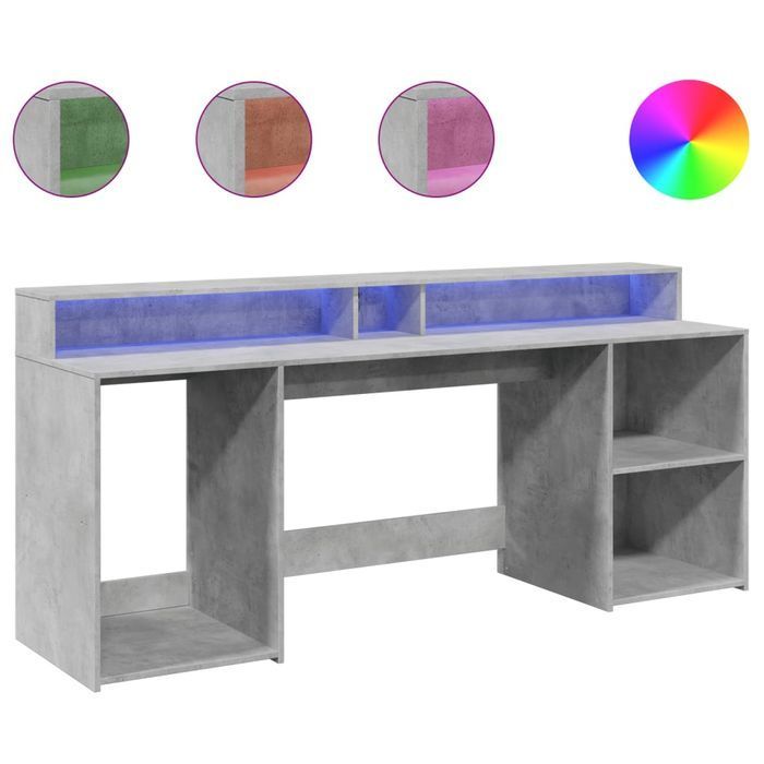 Vidaxl Biurko Z Podświetleniem Led, Betonowa Szarość, 200X55X91 Cm