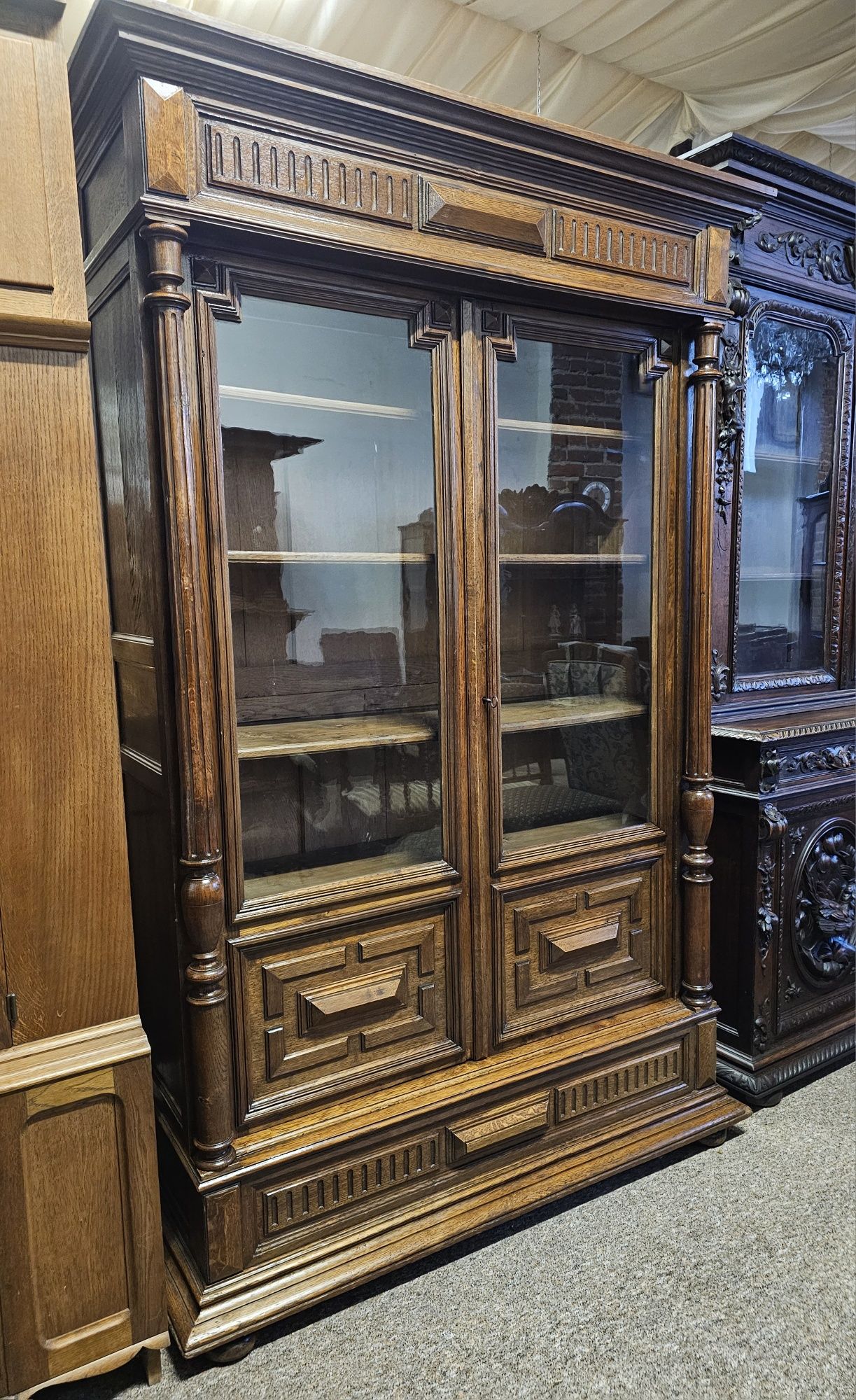 Dębowa biblioteka eklektyczna z XIX w. – klasyczna forma, piękny stan!