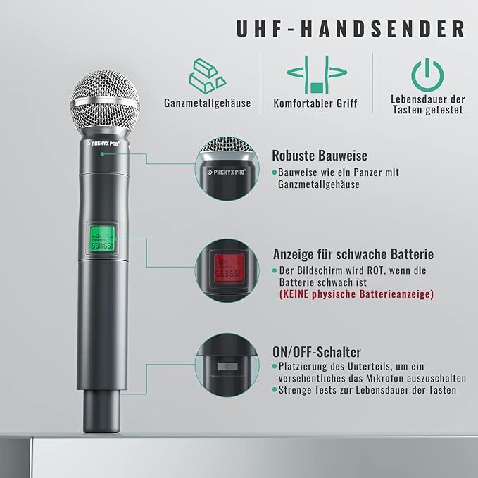 Phenyx Pro Bezprzewodowy Mikrofon, 4-Kanałowy Mikrofon Karaoke