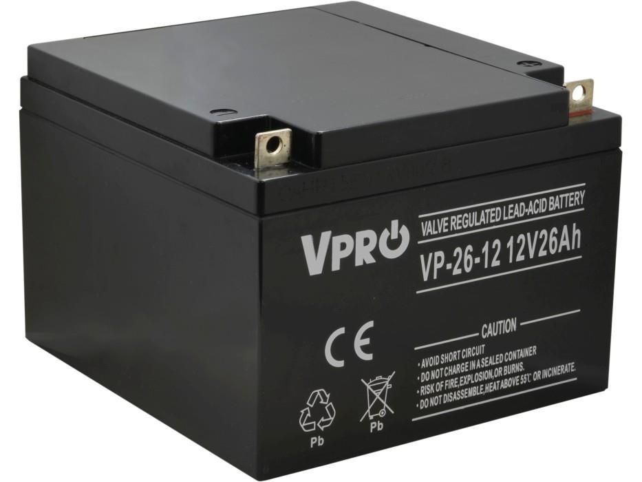 Akumulator Żelowy AGM VPRO 26Ah 12V awaryjne zasilanie c.o