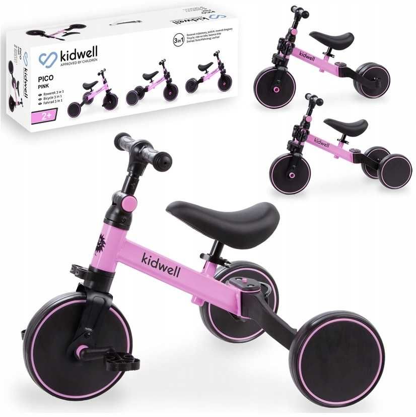 Kidwell Pico Rowerek Biegowy 3w1 Trójkołowy Pedały Różowy Pink *NOWE*