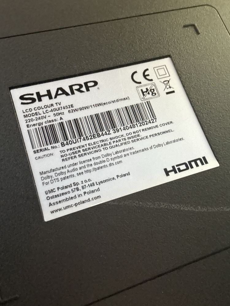 Telewizor sharp 4K UHD 40cali smart tv