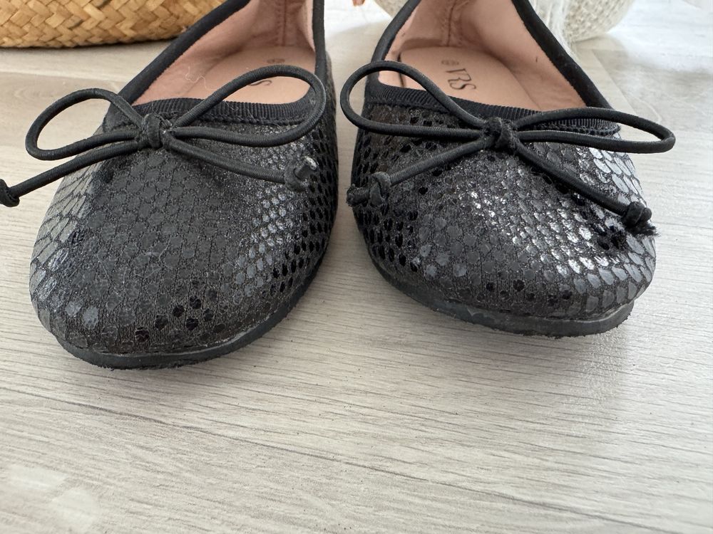 32 buty obuwie czarne baleriny imitacja skóra wąż szkoła wizytowe