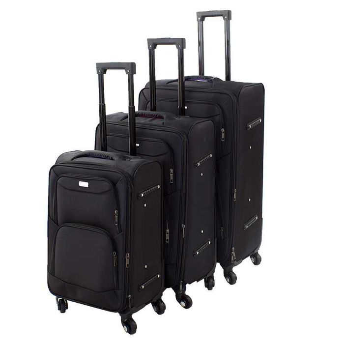 Walizki podróżne na kółkach CZARNE KOMPLET ZESTAW 3 szt. BAGAŻ H23080B