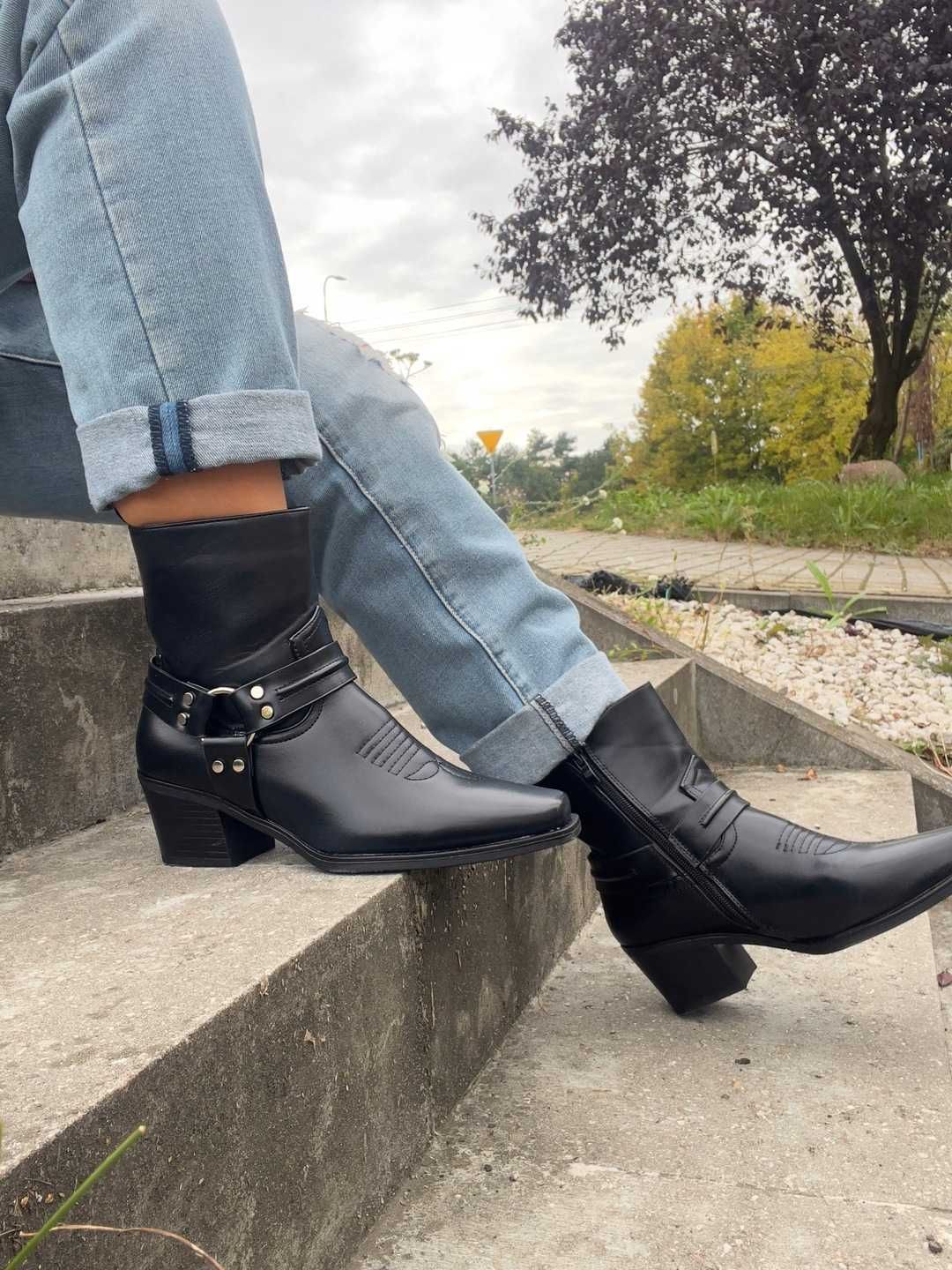 39 Sklep NOWE botki damskie kowbojki zapinane na zamek 9373