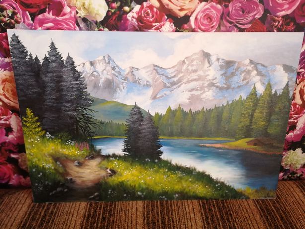 Obraz góry ręcznie malowany akryl 60x90
