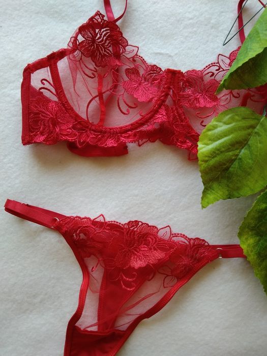 L 40 seksowny koronkowy komplet bielizny czerwona majtki biustonosz st